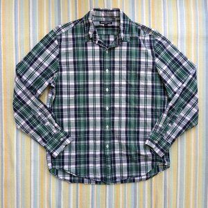 ⭐ J. Crew Mercantile green/navy/white plaid button up Large